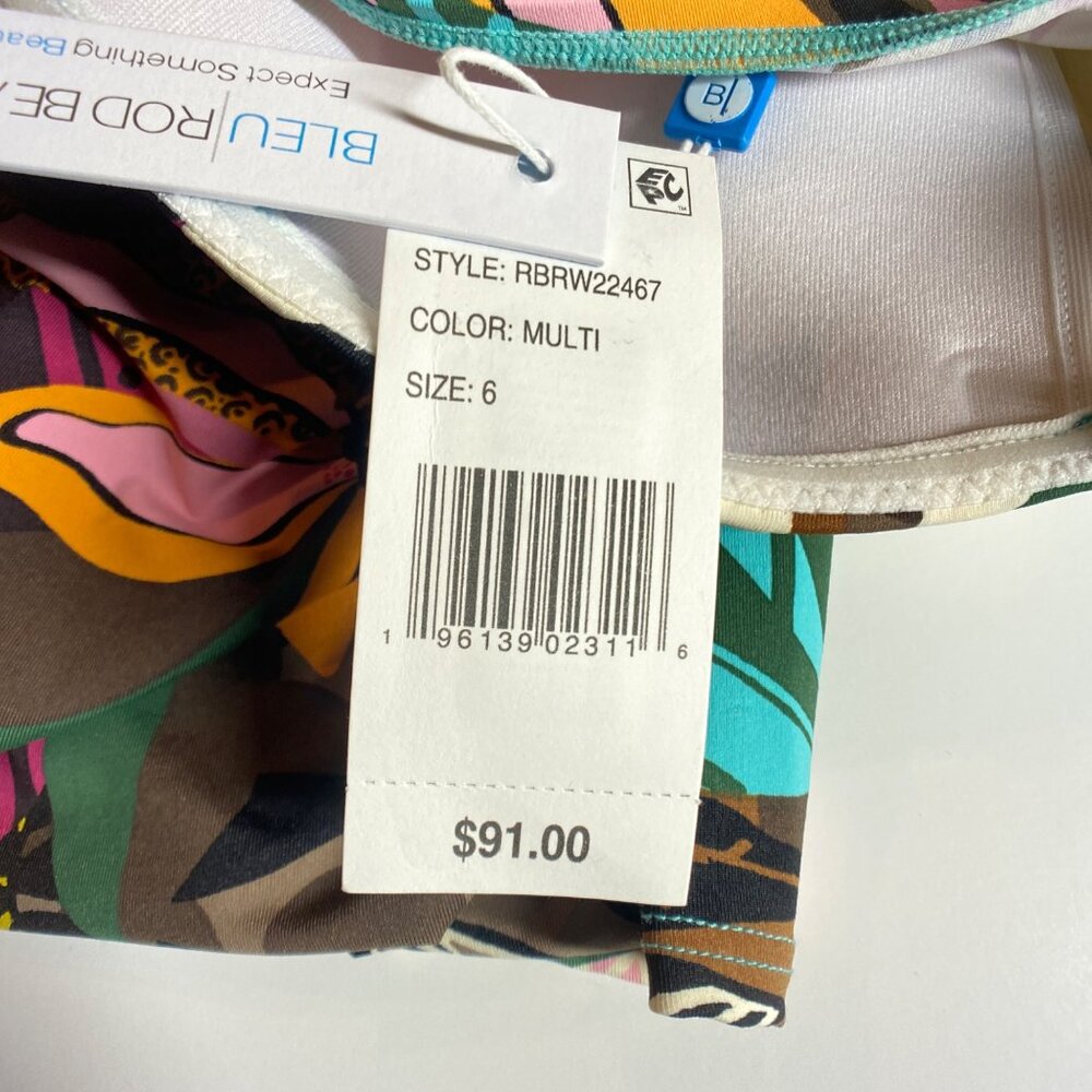 NWT Bleu Rod Beattie Women's Strapless Floral Print Bikini Top, Size 6 - Picture 4 of 9